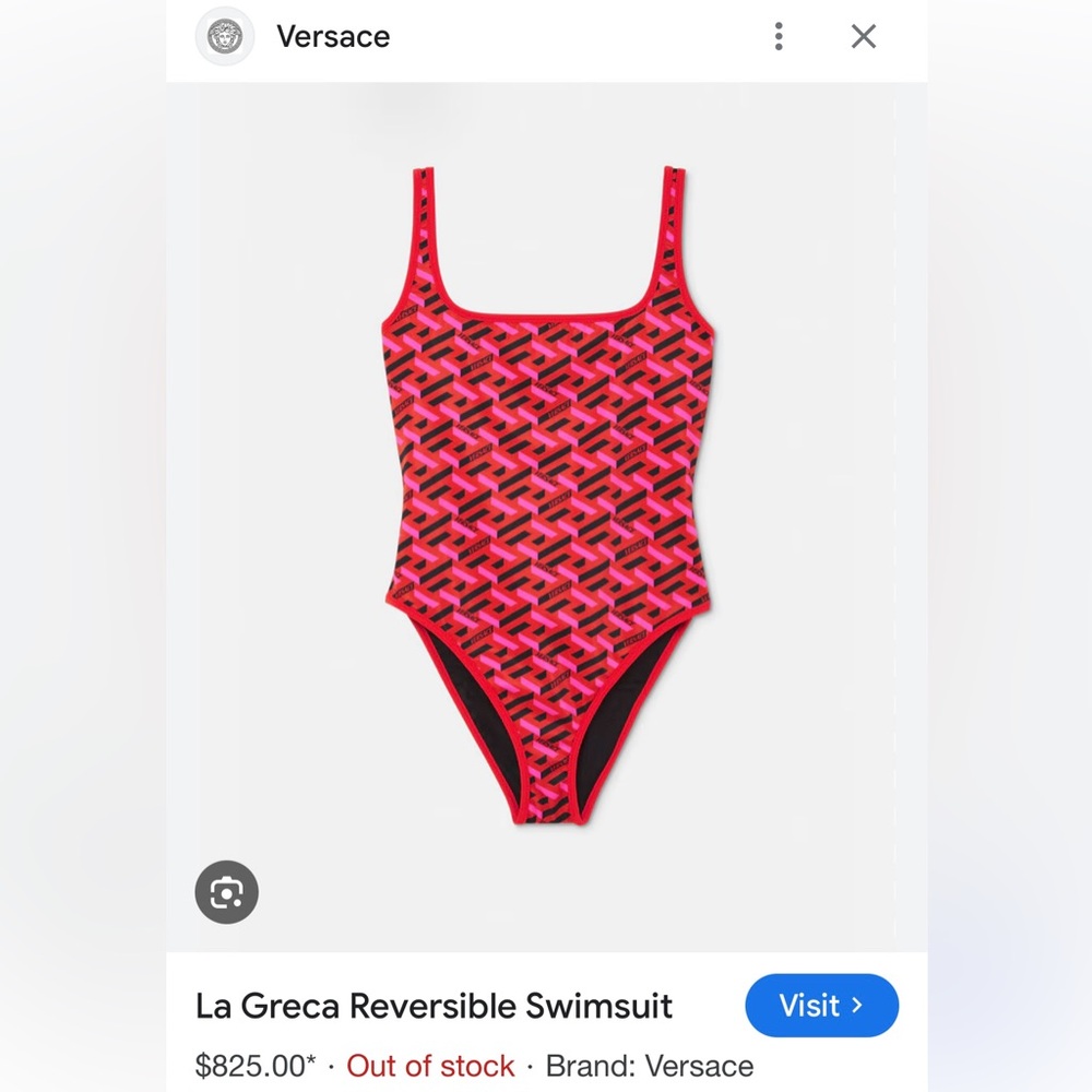 Versace Womens Red Black La Greca Logo Reversible One Piece Swimsuit Size S $825 - Picture 4 of 6